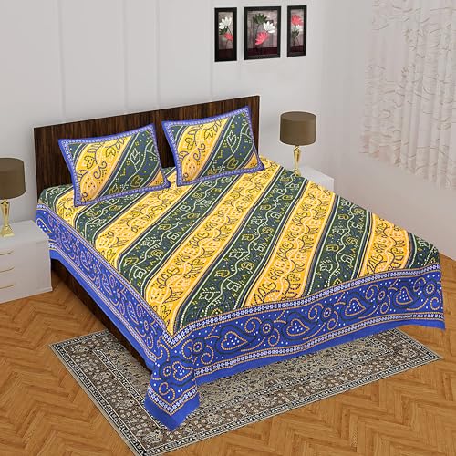 UNIBLISS Motif Floral 144 TC 100% Cotton Double Bedsheet Jaipuri Printed Bed Cover with 2 Pillow Covers - 36