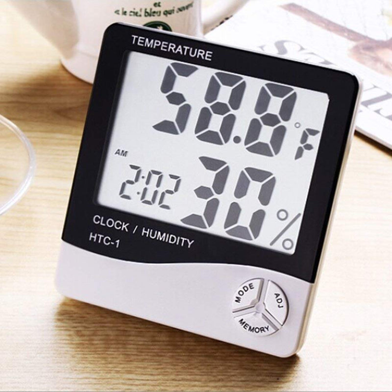 SEAHAVEN Humidity Time Display Meter with Alarm Clock, Wall Mount or Table Top,(Black and White)