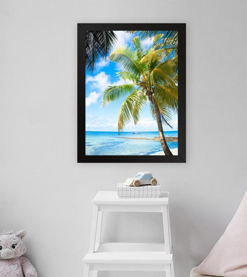 GADGETS WRAP Printed Photo Frame Matte Painting for Home Office Studio Living Room Decoration (11x17inch Black Framed) - Palm Trees At Beach