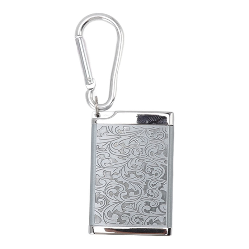 Portable Ashtray, Mini Size Embossed Pattern Cigarette Box Fireproof with Carabiner for Home Room (Silver)