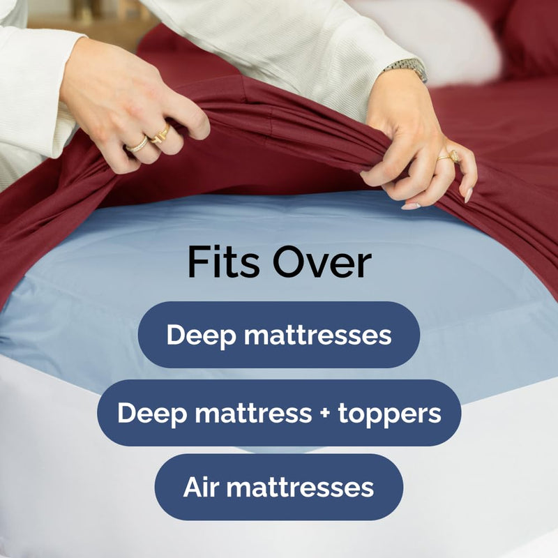 Extra Deep Full Sheet Set - 6 Piece Breathable & Cooling Sheets - Hotel Luxury Bed Sheets Set - Easy & Secure Fit - Soft, Wrinkle Free & Comfy Sheets Set - Burgundy Sheet Set with Extra Deep Pockets