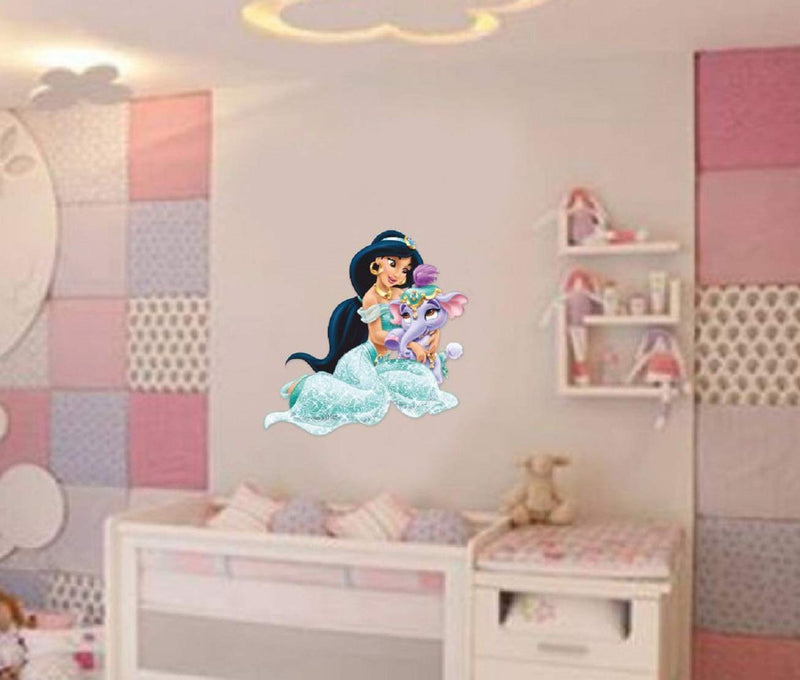 Disney Princess Jasmine with Cute Elephant Self Adhesive VinylWaterproof Decorative Wall Stickers for Hall, Bedroom, Kitchen and Furniture