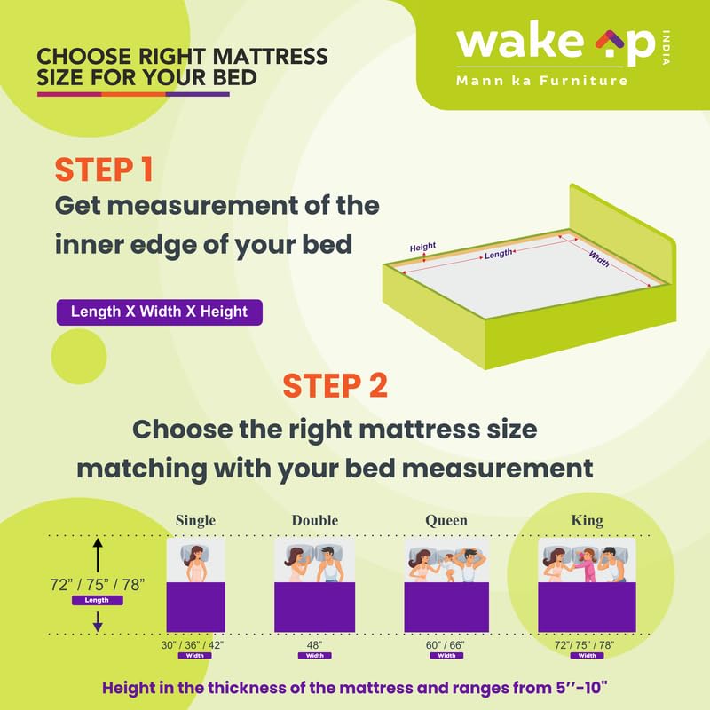 wakeup INDIA Advanced Foam Ortho Mattress | 5-Years Warranty | Virasat High Resilience Medium Firm 4 inch Mattress | Comfort and Pain Relief (Double Size, 78x48x4 Inches)