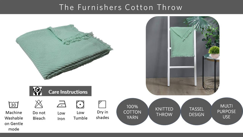 The Furnishers Reversible Knitted Pattern Cotton Throw for Sofa, Bed & Couch - 50x60 Inches (Mint Green)