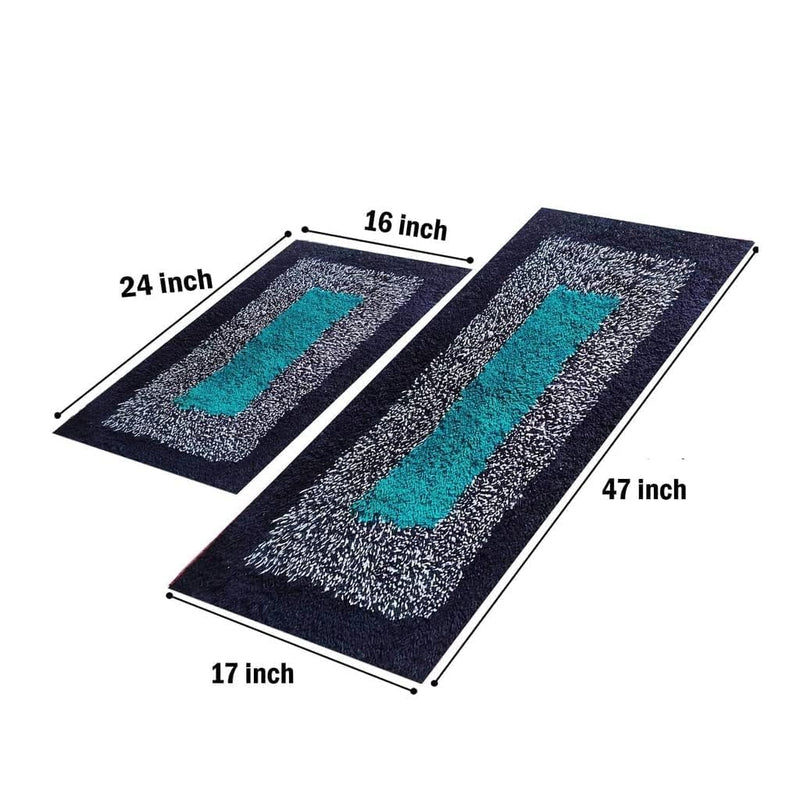 Chetak Handloom Own Shop Industries Cotton Rectangular Kitchen Mat|Floor Mat|Door Mat|Anti-Slip, Soft,Washable, For Floor, Kitchen, Room (16"X24" & 17"X47" Inchs,) Blue