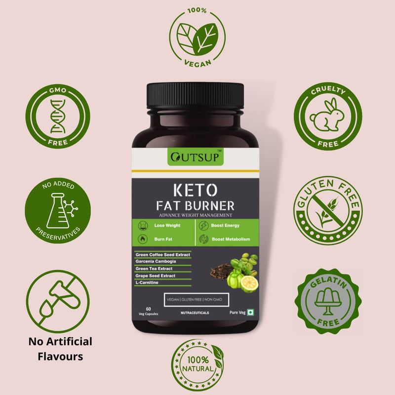 Outsup Keto Fat Burner 60 Capsules 1000MG, Weight Loss Supplement With Garcinia Cambogia, Green Coffee Beans ,Green Tea Extract & L-Carnitine | Metabolism Booster, Fat Burner For Men & Women - (Pack of 1)