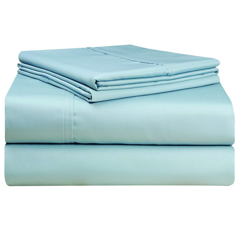 Pointehaven 100% Cotton Sheets Queen Size, 500 Thread Count Sateen Weave Bed Sheet & Pillowcase Sets, Soft Cotton 4 Piece Bed Sheets Set, Fits Mattress 21 inches Deep Pocket - Blue