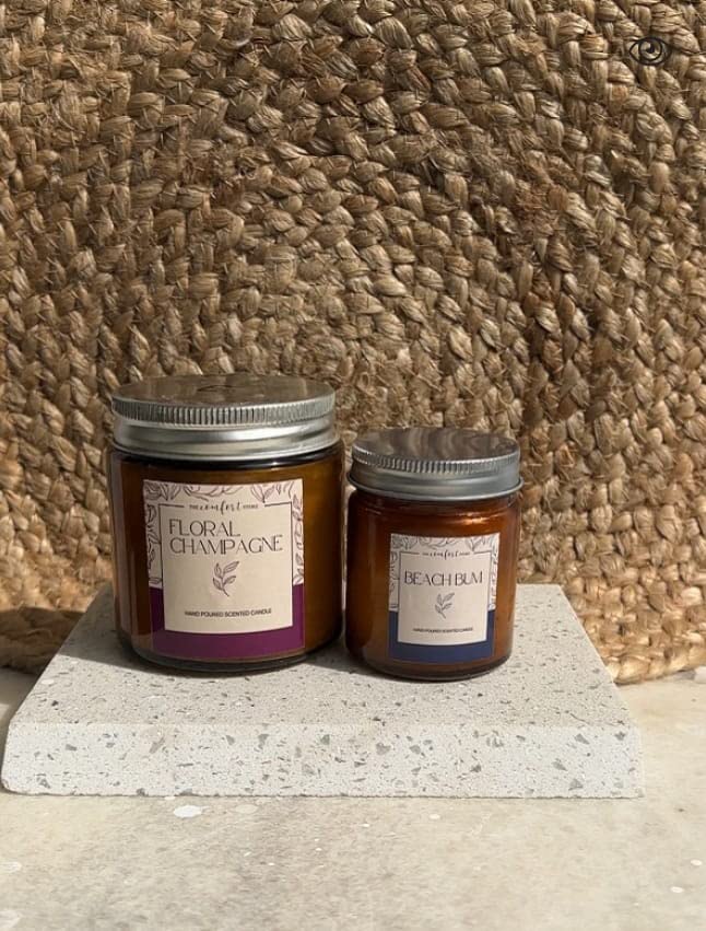 Small Beach Bum+ Big Floral Champagne jar Candle Combo Set of 2 for Bathroom & Bedroom