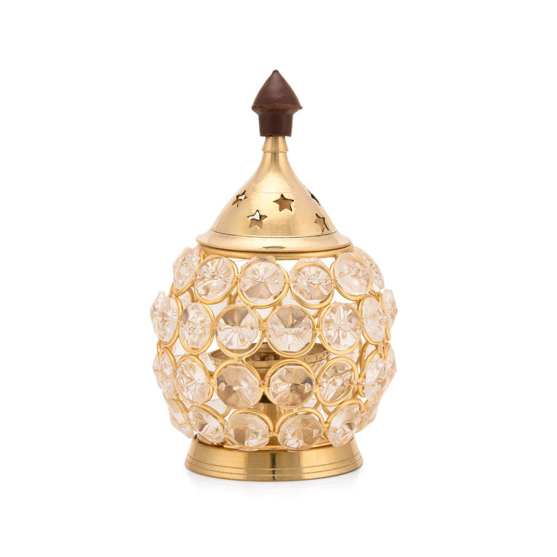 Collectible India Akhand Diya Diyas Decorative Brass Crystal Oil Lamp, Diwali Decoration Item - Lantern Oval Shape Diwali Gifts Home Decor Puja Lamp Tea Light Holder