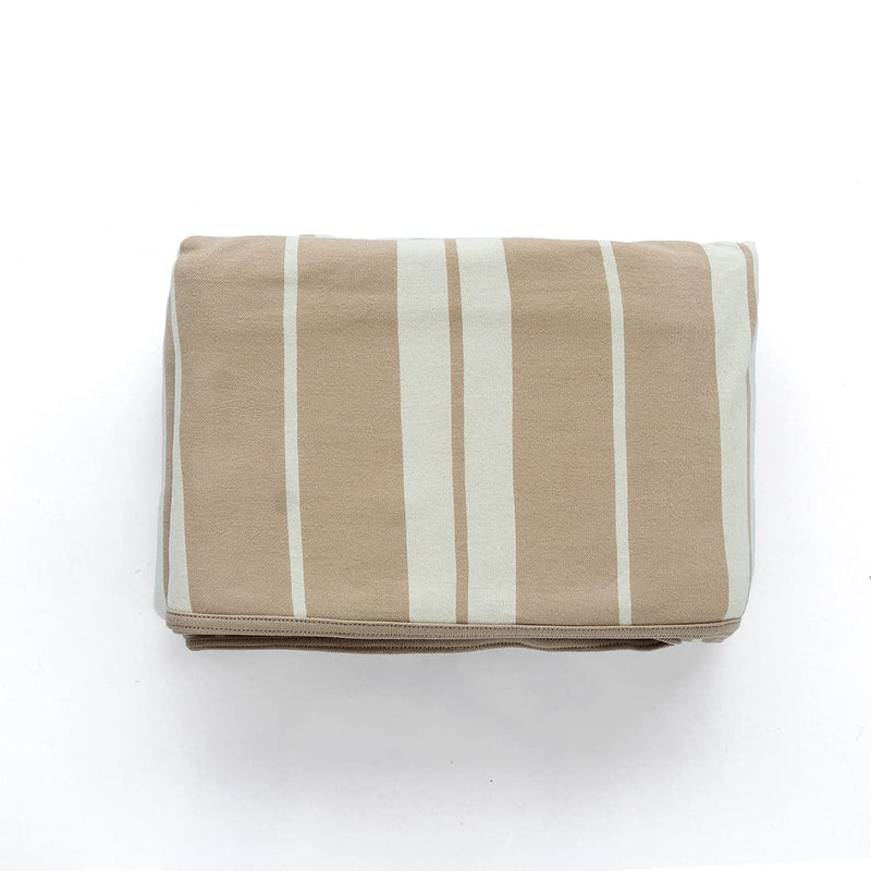 Pluchi Wide Stripe Cotton Knitted Double Bed AC Blankets/Dohar in Natural & Linen Color (229cm x 254cm)