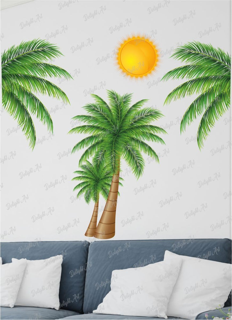 Divine Printry Palm Coconut Tree and Sun Design Wall Sticker Size - (72 * 65) cm