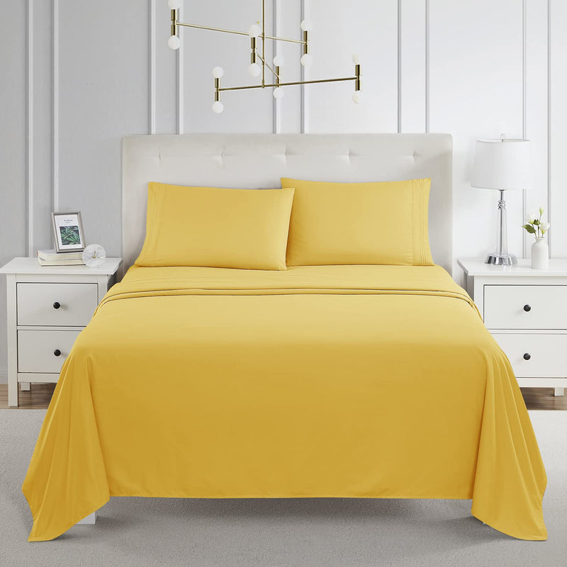 Queen , Yellow : Bed Sheet Bedding Set, 100% Soft Brushed Microfiber with Deep Pocket Fitted Sheet - QUEEN - YELLOW - 1800 Luxury Bedding Collection, Hypoallergenic & Wrinkle Free Bedroom Linen Set By Nestl Bedding