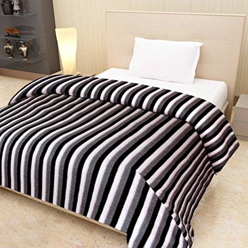 Spangle Black & White Striped Polar Fleece Blanket Single Bed Pack of-2