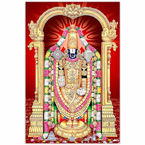 Indianara Rolled Sparkled Lord Tirupati Balaji Art Print for Room Décor Digital Reprint 36 inch x 24 inch Painting (10774PST)