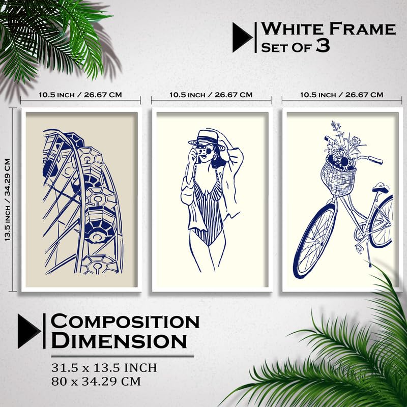 SAF paintings Set of 3 Abstract Boho modern art design Premium white Framed Bohemian wall painting for for Wall, Home and Living Room Decoration 80 cms x 34.29 cms COMBO-2133-K3