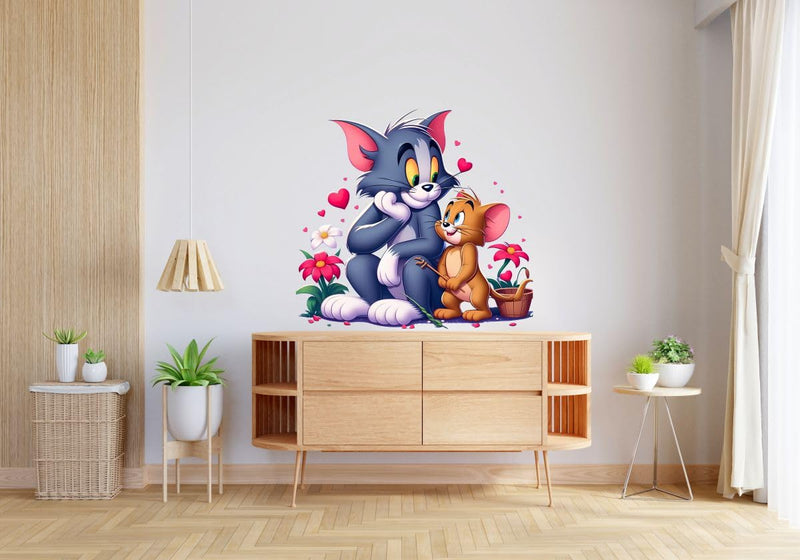 Angel Decor Tom and Jerry Cartoon Wall Sticker for Kid's Room,Living Home, Kitchen Sticker Size (47X47) Cm