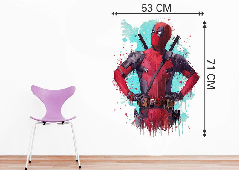 DivineDesigns™ PVC Vinyl Self-Adhesive Deadpool Artwork Wall Sticker for Living Room, Bedroom, Office Wall Decoration (20 X 28 INCH) Pack 1