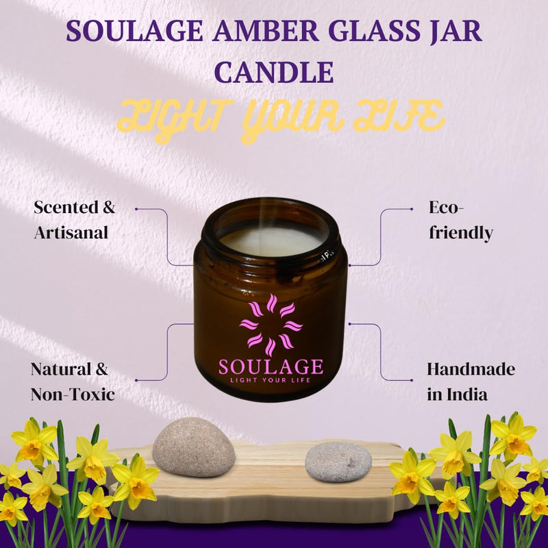 SOULAGE Premium Jasmine Scented Jar Candle| Luxury Aromatherapy| Hand Crafted| Natural Soy Wax| Healing & Meditation| Non Toxic| Anti Mosquito| 40+ Burning Hours| Smokeless & Dripless Set of 2