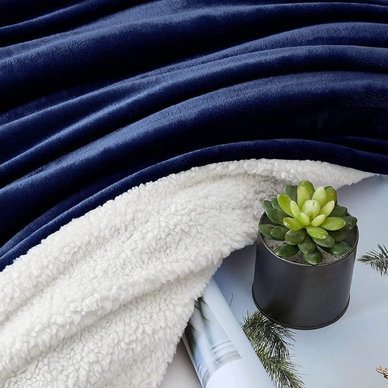 BSB HOME Sherpa Fleece Blanket Double Size Winter Super Soft Extra Warmest and Heavy Thick Winter 500GSM Bed Blankets for Couch Sofa Bed, 90" X 90" (Blue)