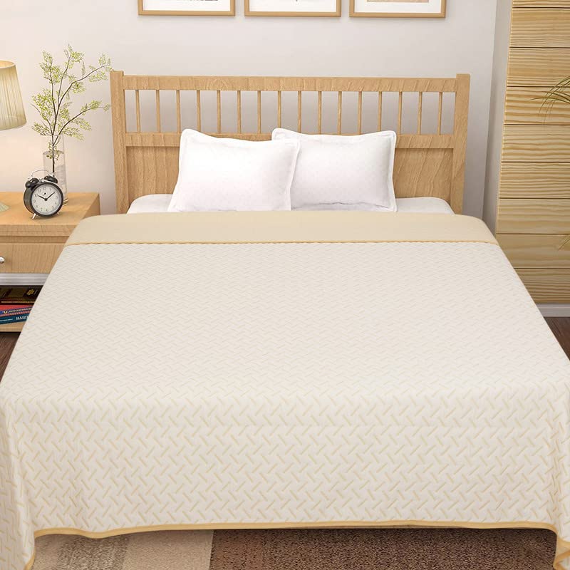 BSB HOME 100% Cotton Reversible Dohar Double Bed, Soft Lightweight Bed Blanket, AC Dohar Blanket for Summers/Winter (Size 90 inch by 88 inch, Beige & White, Gift Packing Bag)\