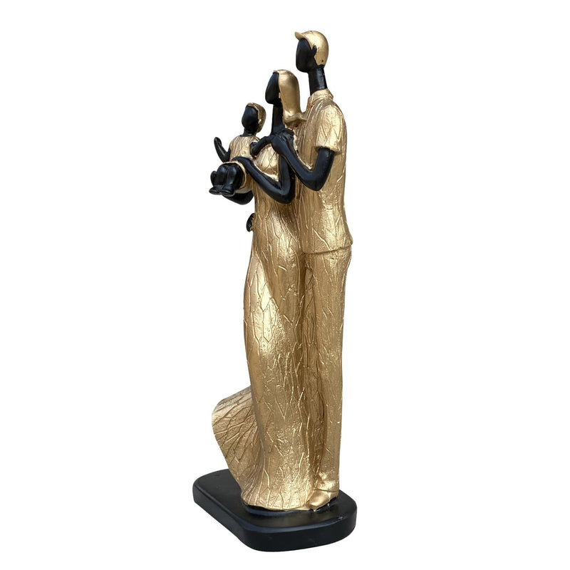 Xtore Stylish Golden Black Resin Couple Statue with Child for Home Decor (Pack of 1, Black & Golden)