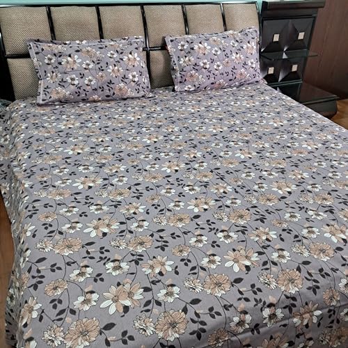 Antalya Decor Printed Super King Size Pure Cotton Bedsheet Set – 108" x 108" with 2 Pillow Covers (Purple)