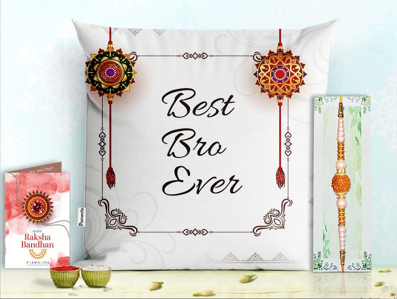 Pillow Rakhi for Brother with Gift - Rakhi with Rakhi Cushion with Filler Greeting Card- Rakhi for Brother, Gifts for Brother, Gifts for Rakhi, Gifts for Rakshabandhan Rakhi Gifts-PB-CU-18