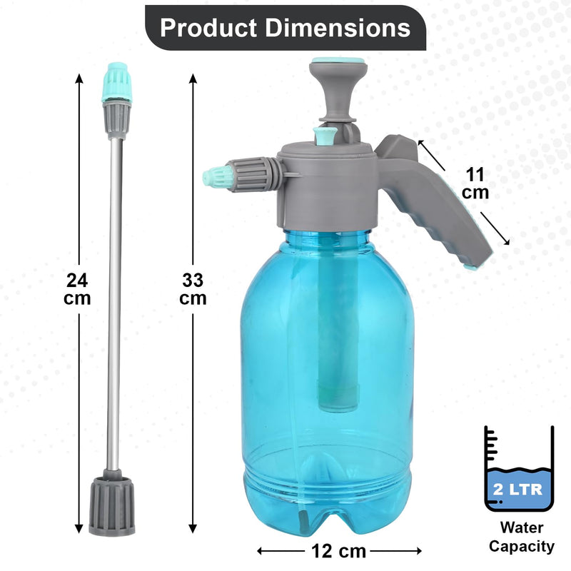 ORILEY Multifunctional Manual Garden Sprayer Pressure Water Pump Bottle with Nozzle Handheld Mist Spray for Flowers Plant Watering Car Glass Home Pesticide & Cleaning (Random Colour,2ltr)