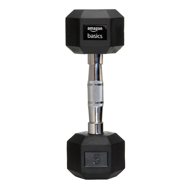 amazon basics Rubber Encased Hex Dumbbell Weight Set Of 2, 5 Kg,Black