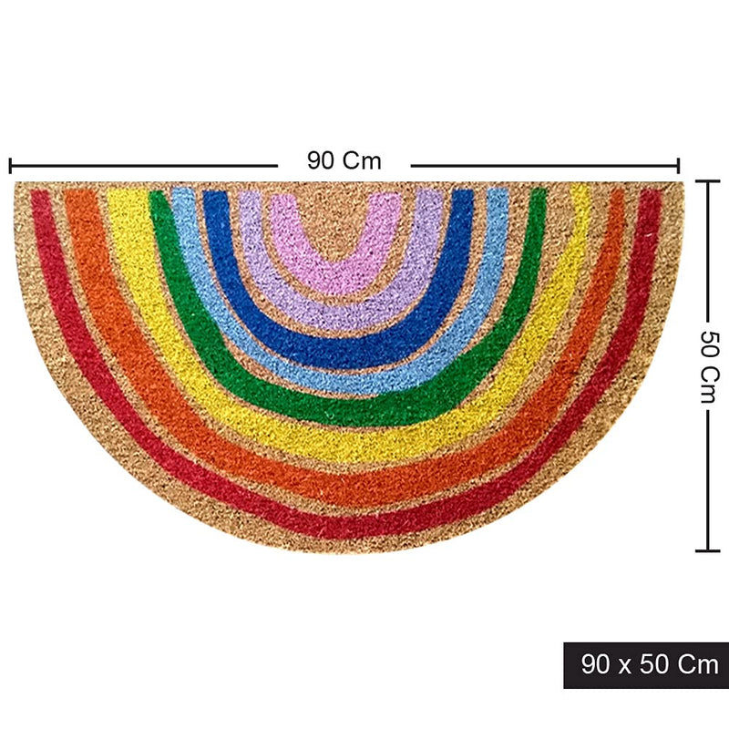 Mats Avenue Coir and Latex Backed Half Round Rainbow Pattern Door mat Multicolor 50X90 CM