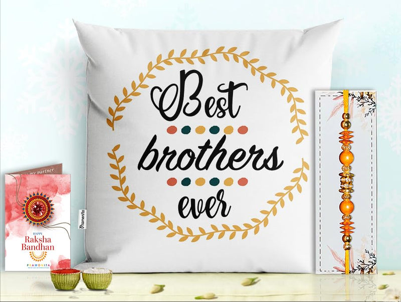 Pillow Rakhi for Brother with Gift - Rakhi with Rakhi Cushion with Filler Greeting Card- Rakhi for Brother, Gifts for Brother, Gifts for Rakhi, Gifts for Rakshabandhan Rakhi Gifts-PF-CU-08