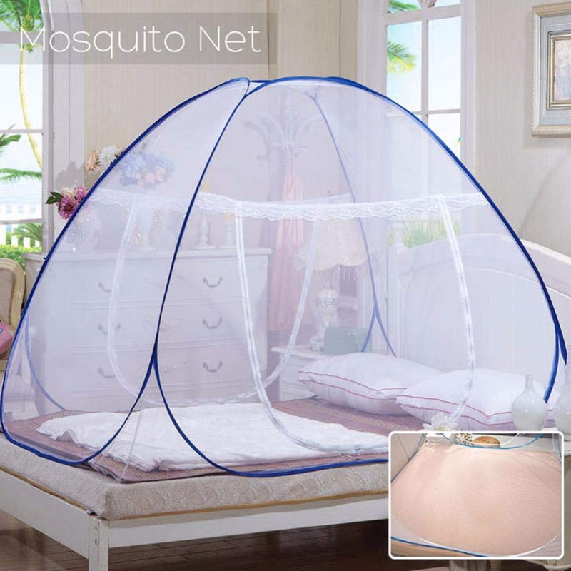 Styleys Foldable Mosquito Net for Double Bed With Soft Mesh & 2 Side Zippers for Doors (200x200cm)(Blue)