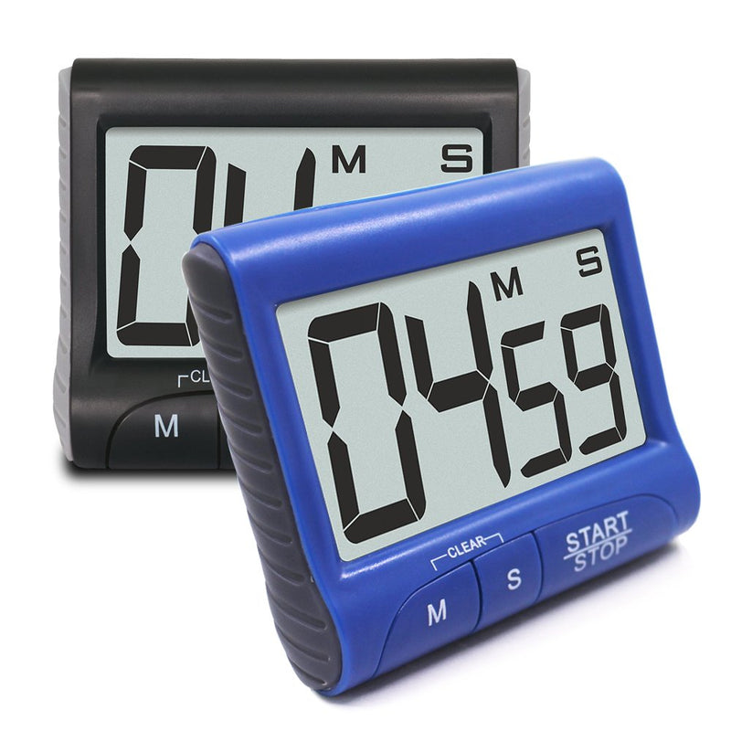 2 Pieces Digital Magnetic Kitchen Timers with Loud Alarm Ring, SENHAI Countdown Large LCD Display Screen Timers with Stand/Clip, Count Up Down 99 Min 59 Sec - Black, Blue