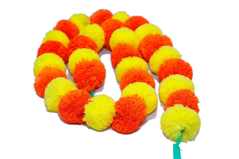 Generic Artificial Marigold Fluffy Flowers Garlands for Decoration - Pack of 20 (Yellow & Dark Orange)