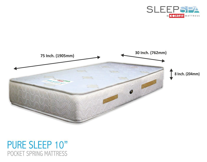 SLEEPSPA by COIRFIT Pure Sleep Premium Orthopaedic 10' Inch Single Size Pocket Spring Mattress | Zero Partner Disturbance Mattresses, Medium Firm with 7 Year Warranty (75 x 30 x 10, Beige)