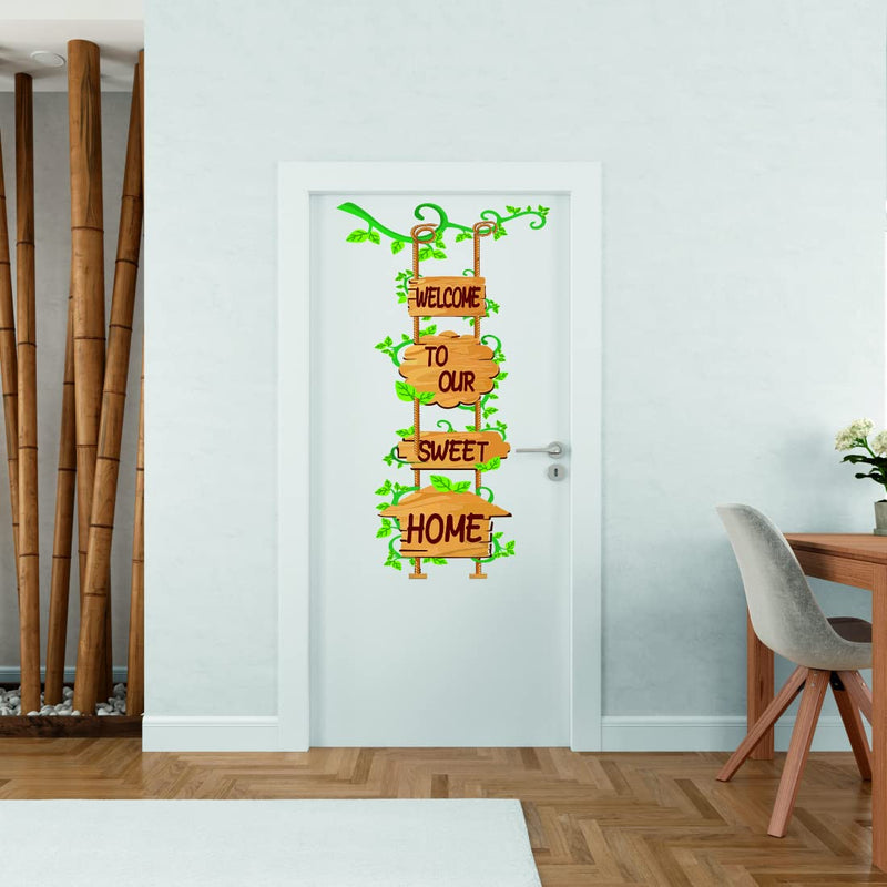 Kaushiki Wall Welcome to Our Sweet Home Wall Door Sticker, 121 cm x 56 cm, Multicolour, Botanical Desg-09