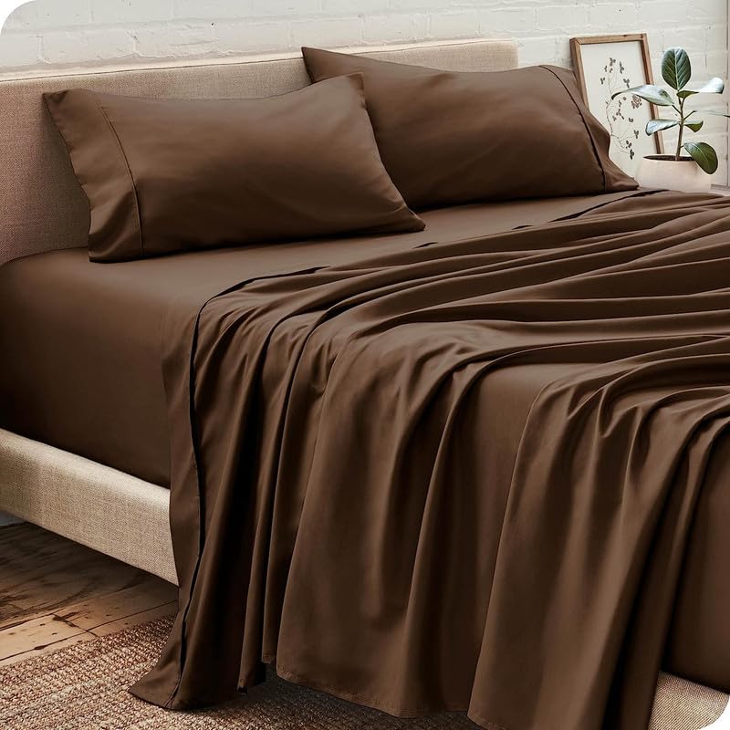 Amazon Brand � Umi 100 GSM Brushed Micro Fabric Fitted Bedsheet with Flat Sheet and 1 Pillow Cover - Brown