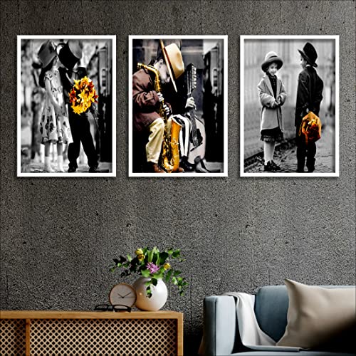 SAF paintings Set of 3 Romantic Kids Couples Modern Art Premium White Frame Painting For Wall Decoration, Bedroom, Paintings For living Room 31.5 inch x 13.5 inch,WHITEMX33588