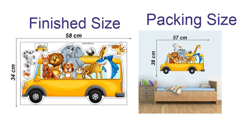 Delight Art Animals Bus Design Wall Sticker Size - (57 * 38) cm Model id - (DAMC00974L)