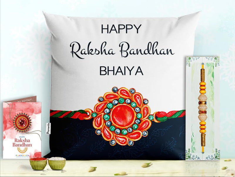 Pillow Rakhi for Brother with Gift - Rakhi with Rakhi Cushion with Filler Greeting Card- Rakhi for Brother, Gifts for Brother, Gifts for Rakhi, Gifts for Rakshabandhan Rakhi Gifts-PA-CU-26