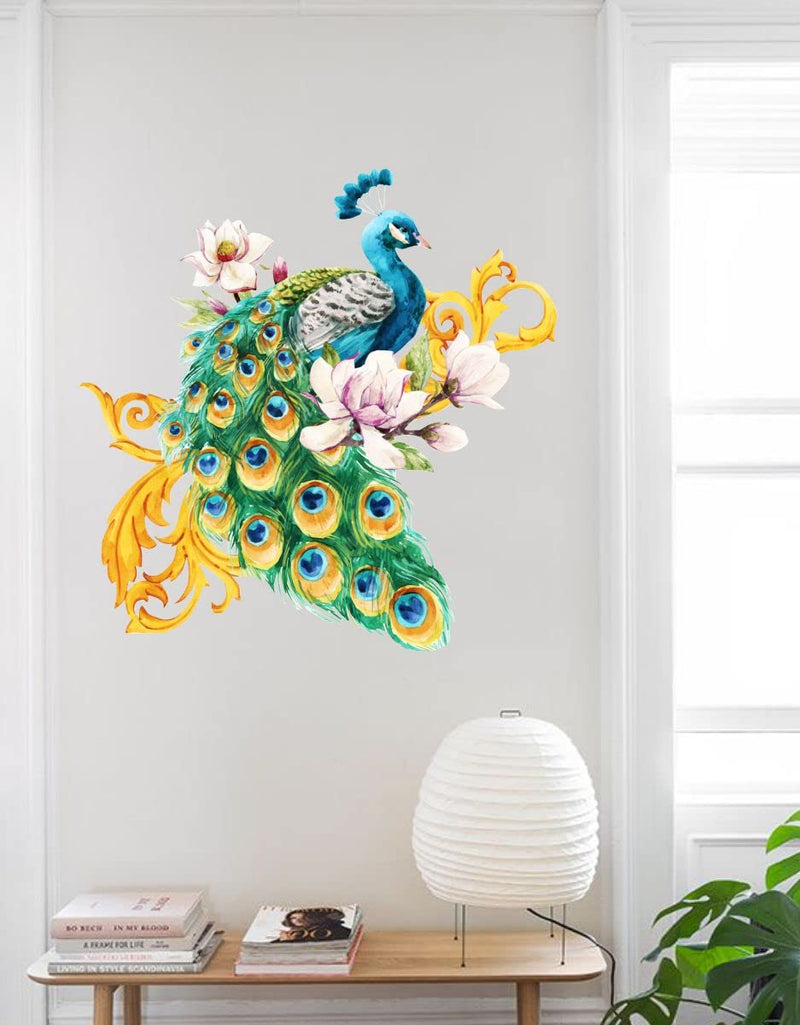 Decor Kraft Peacock with Lotus Wall Sticker & Decal,Size- 50 Cm X 40 Cm,Bird