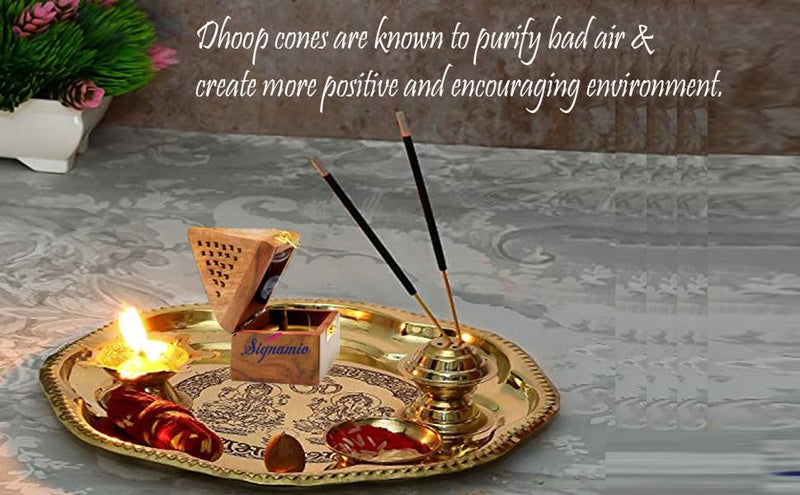 SIGNAMIO® Wooden Sambrani Dhoop Dhup Cup Cone Batti Stand Incense Holder for Pooja Puja Item Stand Ash Catcher Handcrafted Traditional Design for Aromatic Rituals - Pack of 1