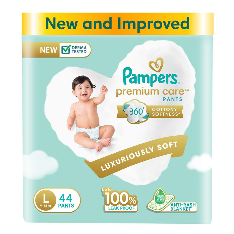 Pampers Premium Care Pants, Large size baby diapers (LG), 44 Count, Softest ever Pampers pants