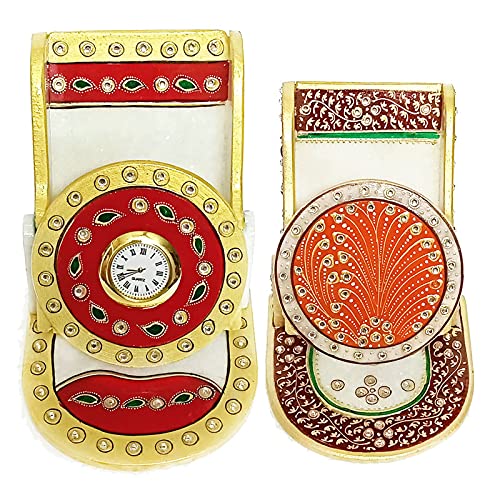 Handicraft Kingdom Mobile Holder for Bedroom | Cell Phone Desktop Stand with Inbuilt Small Clock for Kitchen Living Room & Office Table | Approx Size (4.5 Inch) & Wt (1150 Gm) Pack of 2