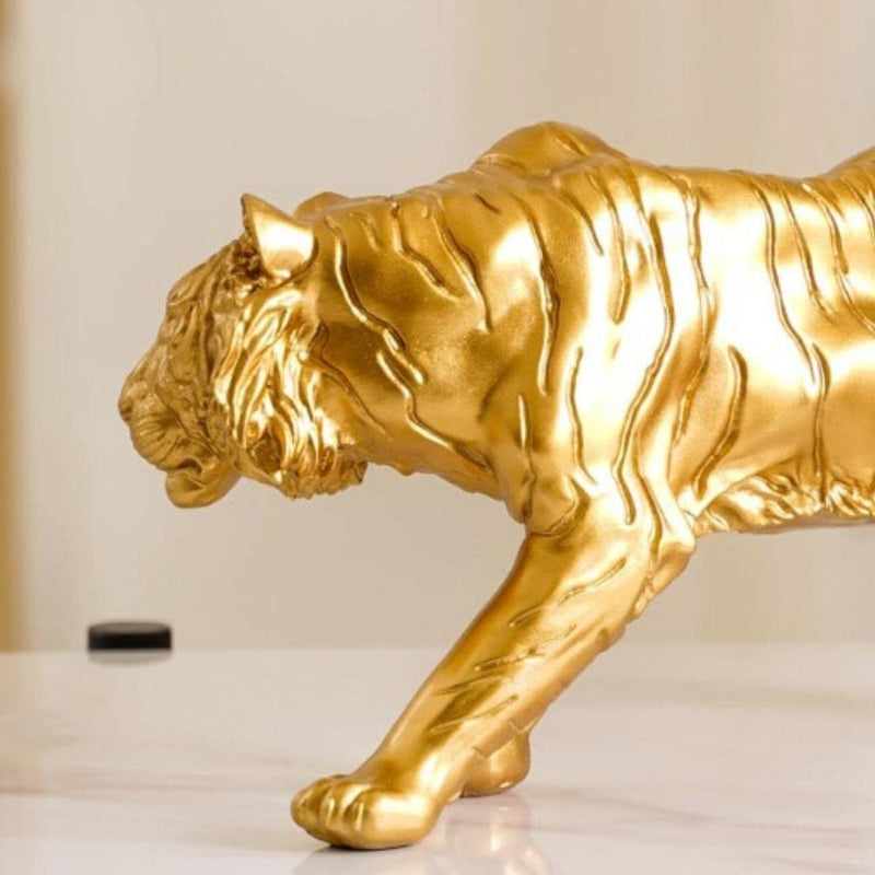 Nestasia Golden Royal Bengal Tiger Resin Showpiece with Smooth Metallic Finishing for Home Decor, Living Room, Shelf, Centre Table | Perfect for Gifting (16.5 Inch)