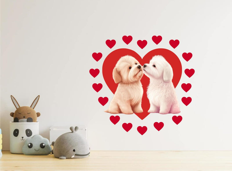 Design Decor Cute Dog Couple with Heart Wall Sticker for Girl Kids Bedroom Decorative Vinyl