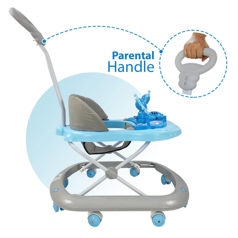 Dash Butterfly Deluxe Baby Walker with 3 Position Adjustable Height Music & Light & Parental Handle, Foldable Activity Walker, Baby 6-18 Months boy, Walker for Kids (Capacity 20kg | Blue)