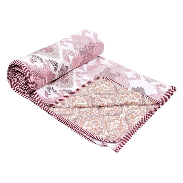 OM SHIV Cotton Reversible Dohar/AC Blanket for Double Bed |All Weather Light Weight | (Pink,Flower, Double)