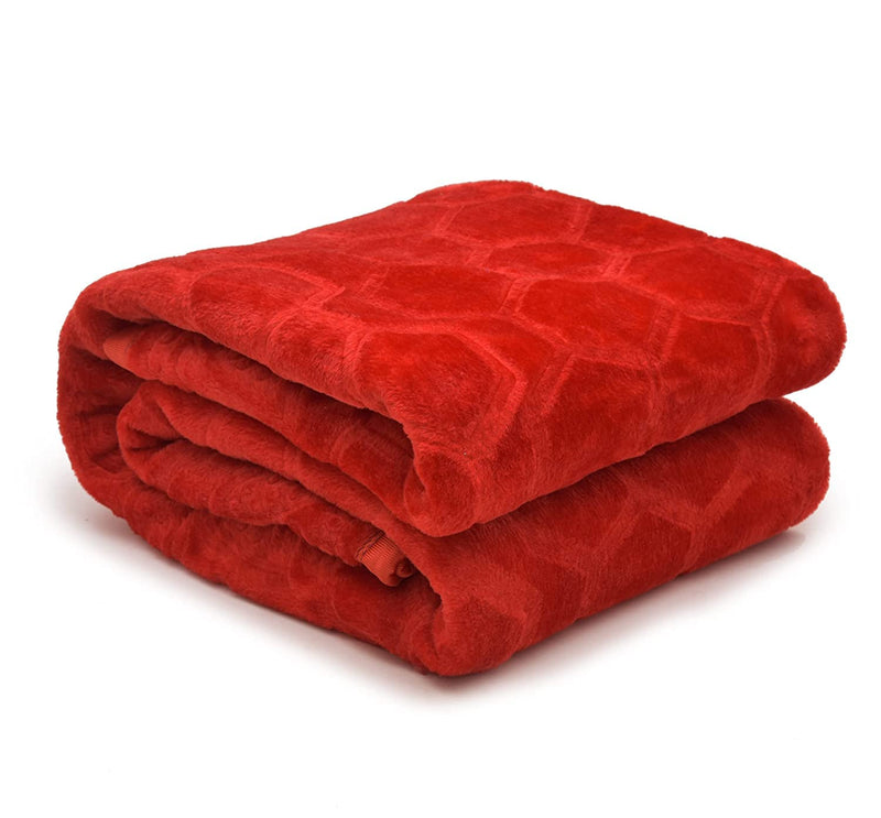 HomyReef 500 TC Floral Embossed Mink Blanket for Single Bed Blanket| Ultrasoft & Lightweight Solid Blanket for Winter & Mild Winter Sofa, Couch, Bedroom (Red, Single Bed - 85x60 Inch)