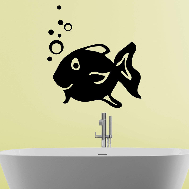 ISEE 360® Fish with Bubbles Vinyl Decal for Wash Basin Walls Waterproof Stickers Home Bathroom Washbasin Office Bath Room Play School Kids Room Kids Bathroom Black Sticker L X H 10 X 12